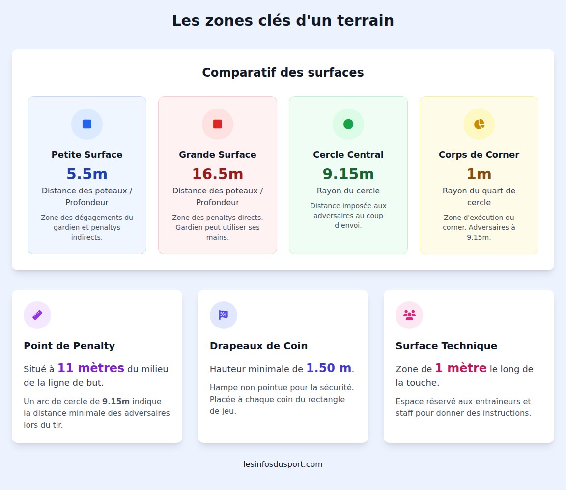 infographie Quelles sont les zones spécifiques sur un terrain de football ?