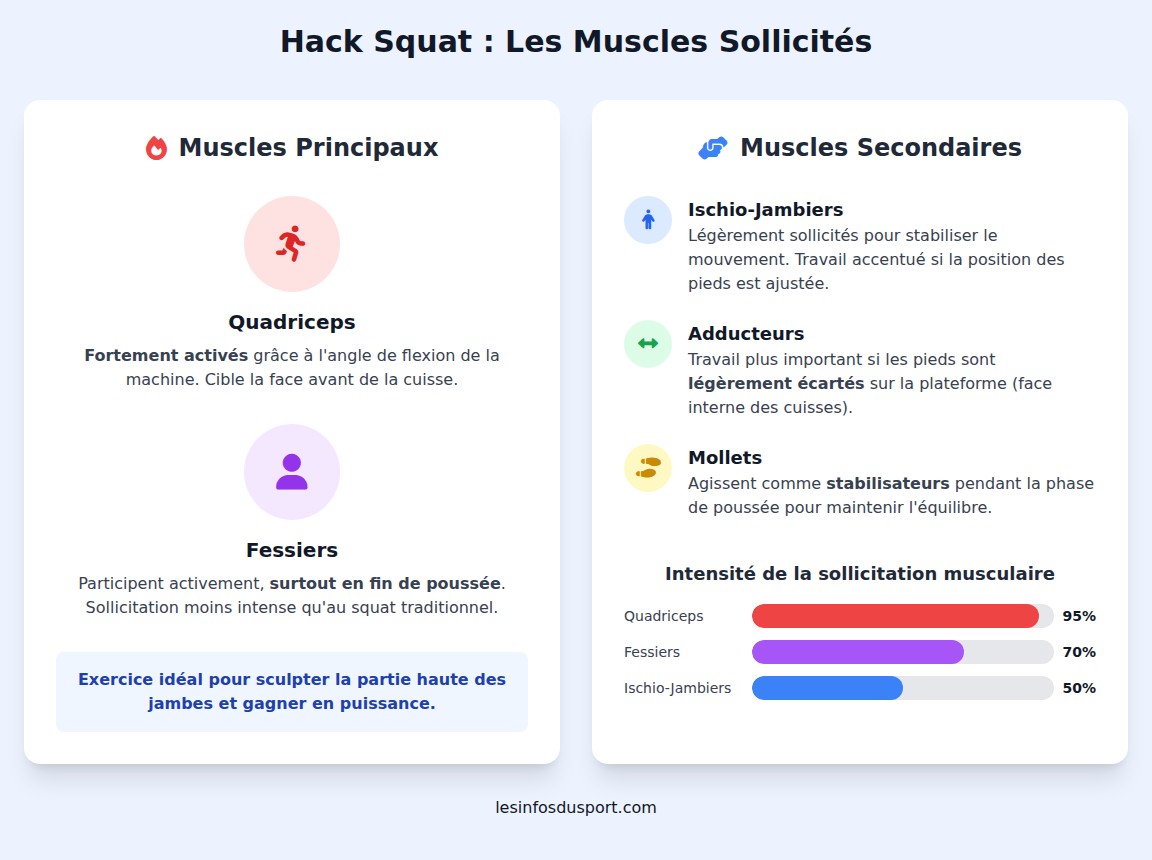 infographie Quels muscles sont sollicités lors du Hack Squat à la machine ?