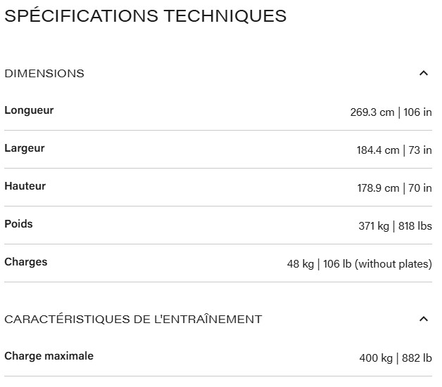 spécifications technique hack squat technogym